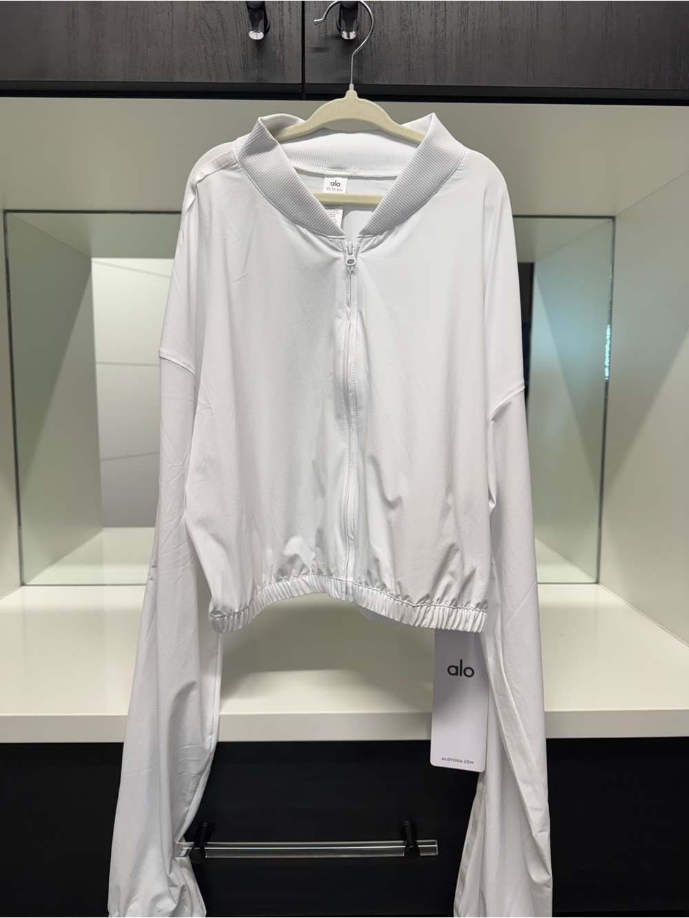 ALO Yoga White Cropped Zip-Up Jacket